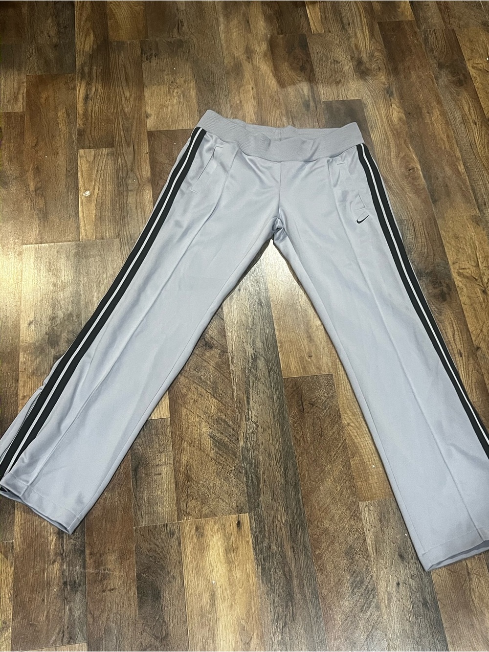 Nike mens Light Gray Track Pants with Black Side Stripes